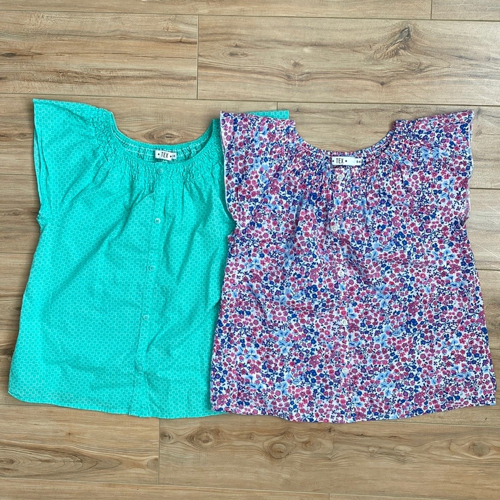 2/$18 Girls' Flutter-Sleeve Button Down Breezy Cotton Top Sz 5-6